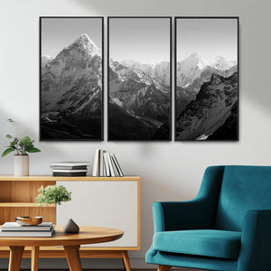 Everest Himalaya Mountain Peaks Black & White Triptych