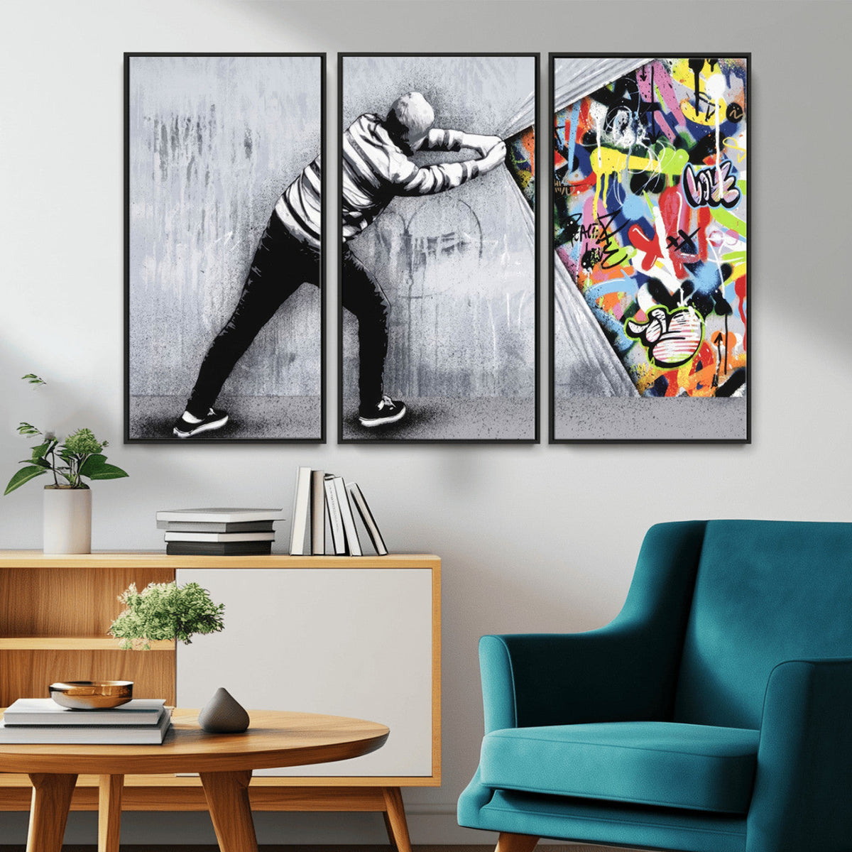 Banksy Art Behind the Curtain Street Wall Art Canvas Print |
