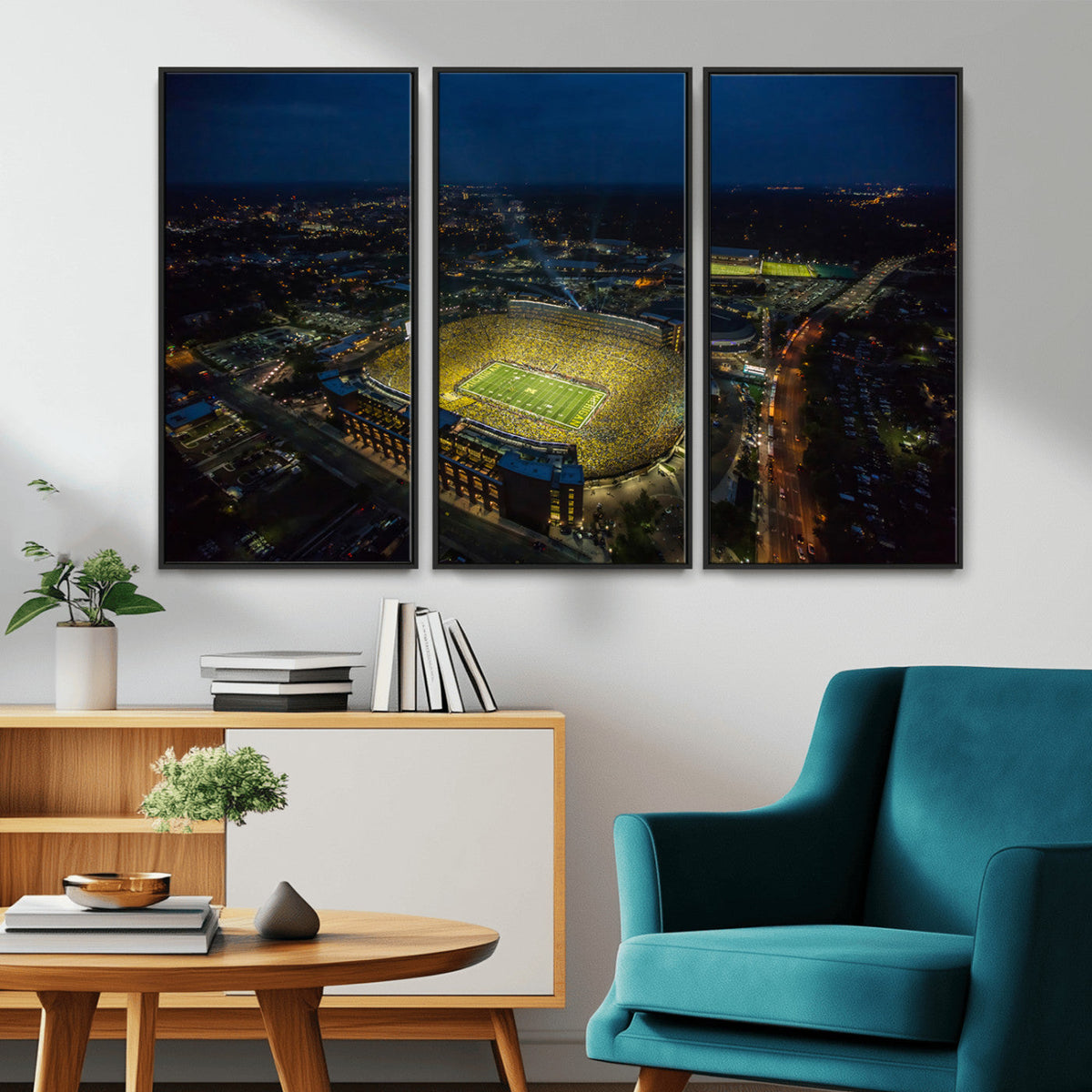 Michigan Stadium Night Game Wall Art – Sports Arena Aerial
