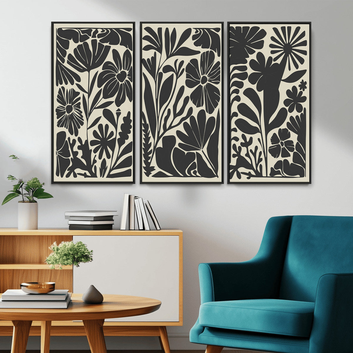 Modern Botanical Wall Art - Floral Black and White Canvas
