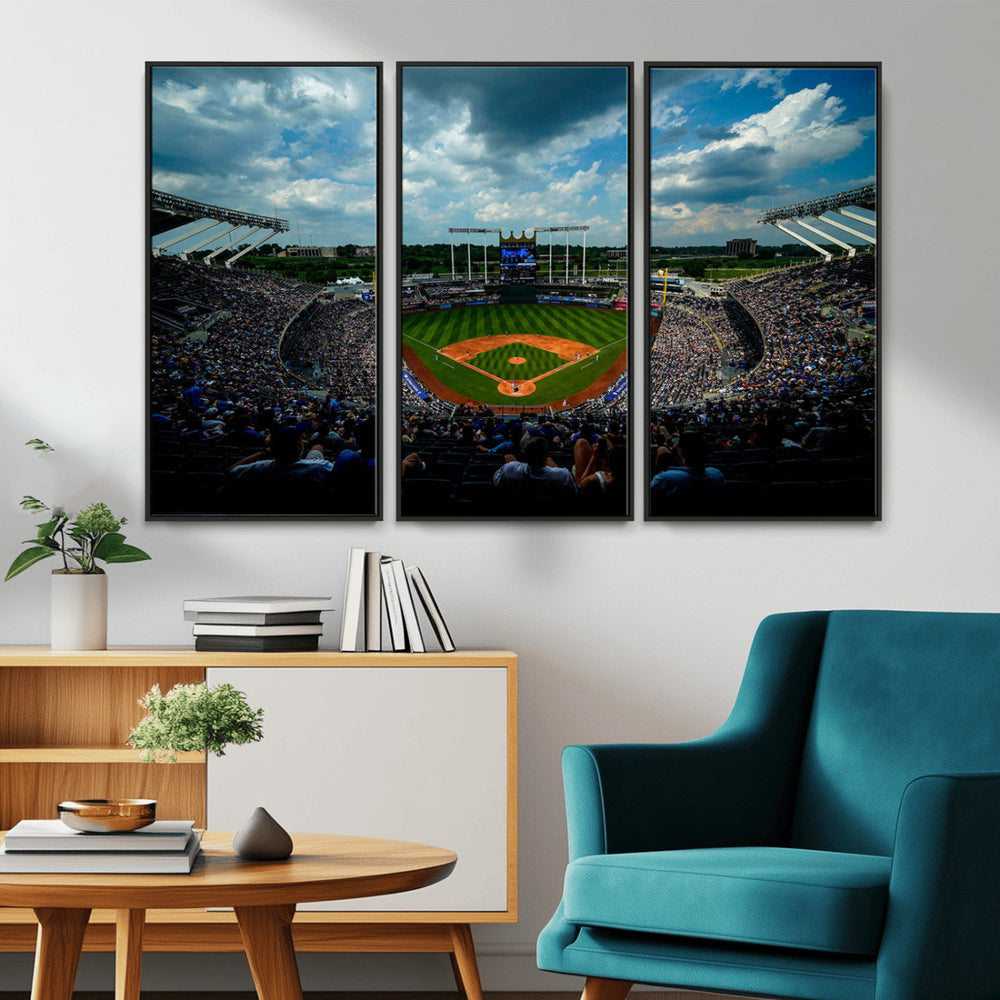 3-Panel Kauffman Stadium Wall Art Print | Large Kansas City
