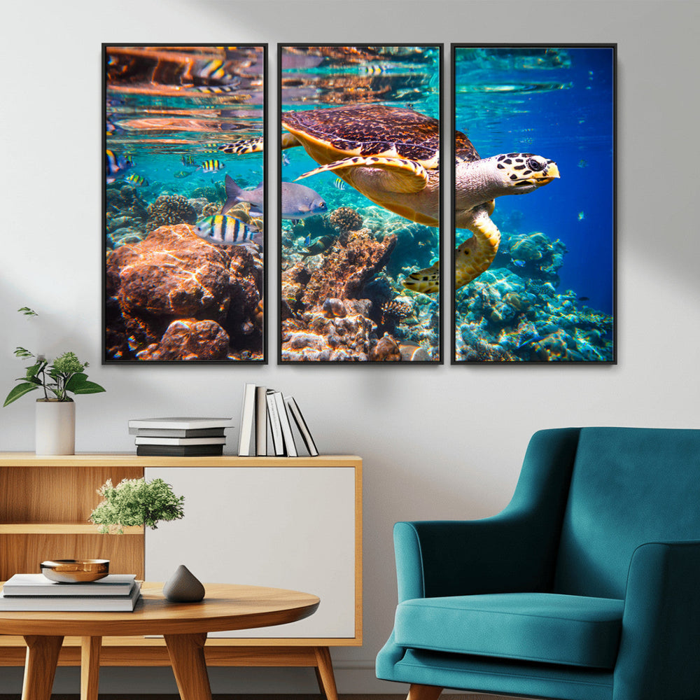 Sea Turtle Wall Art Canvas Print – Vibrant Ocean Coral Reef