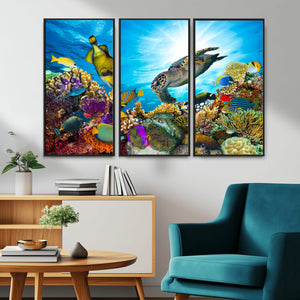 Colorful Coral Reef and Sea Life Turtle Canvas Print,