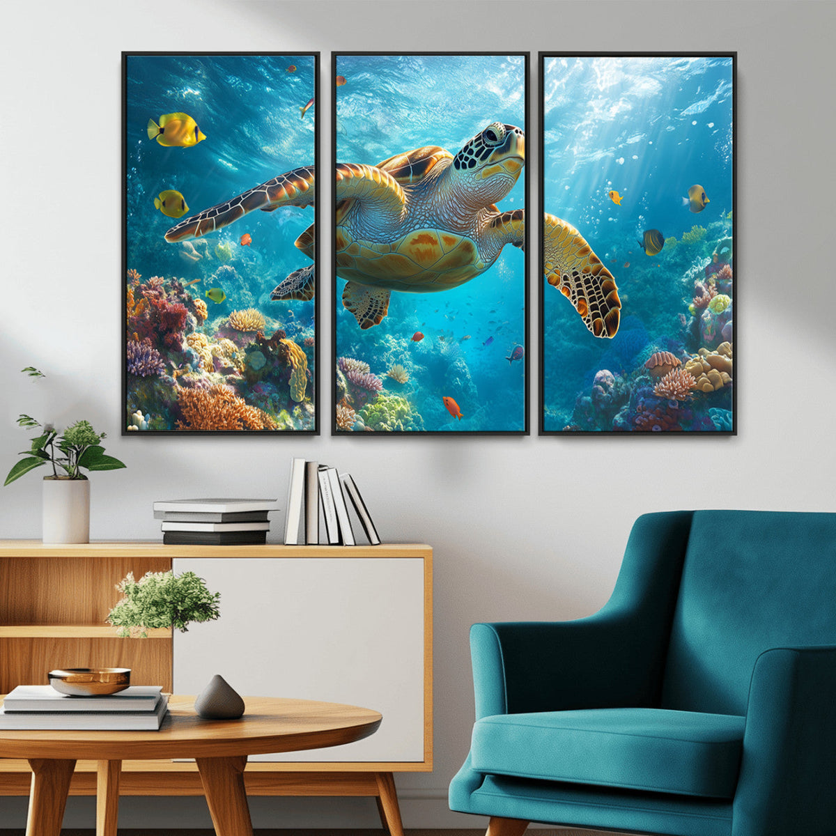 Sea Turtle Underwater Canvas Wall Art Print - Vibrant Ocean