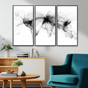 Abstract World Map Wall Art – Framed Geometric Line Canvas