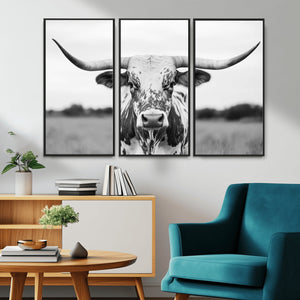 Highland Cow Wall Art Canvas Print – Black and White Western