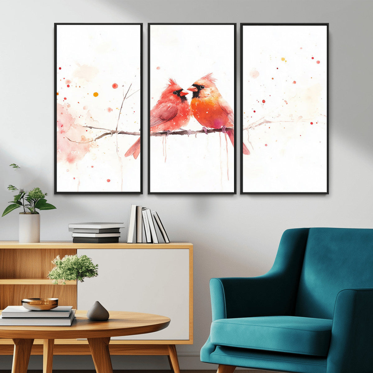 Cardinal Bird Canvas Wall Art - Male and Female Cardinal