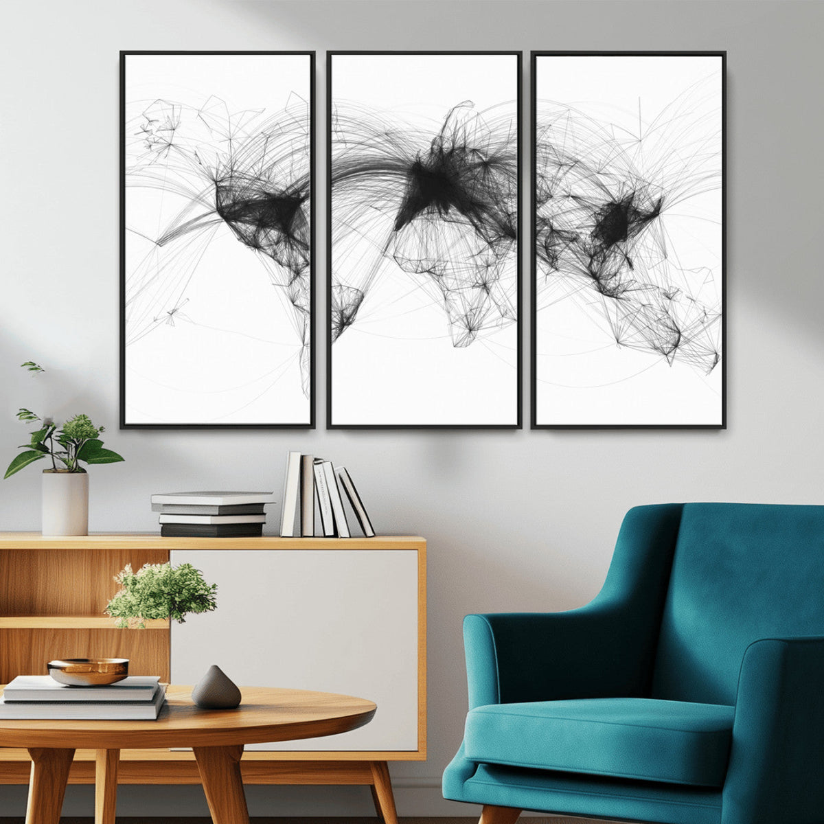 Flight Routes Air Traffic Map Canvas Wall Art - Framed -