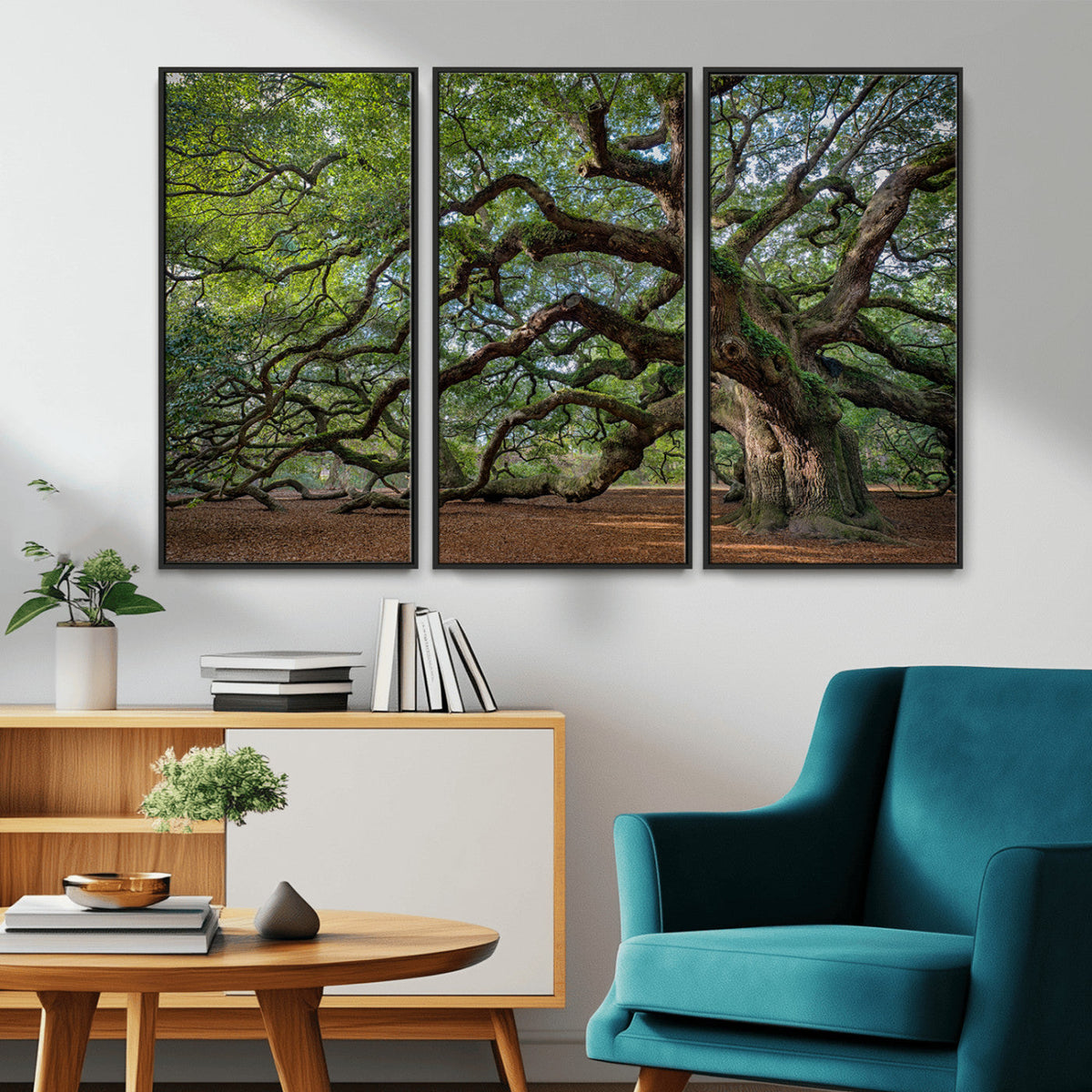 Historic Tree Wall Art – Framed Mossy Branch Canvas Artwork,