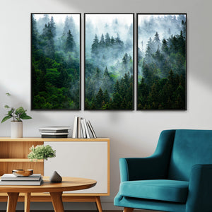 Misty Forest Wall Art Canvas Print – Framed Foggy Mountain