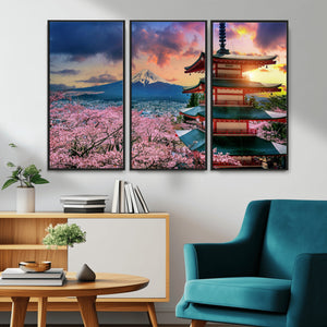 Mount Fuji Cherry Blossom Wall Art Canvas Print – Framed