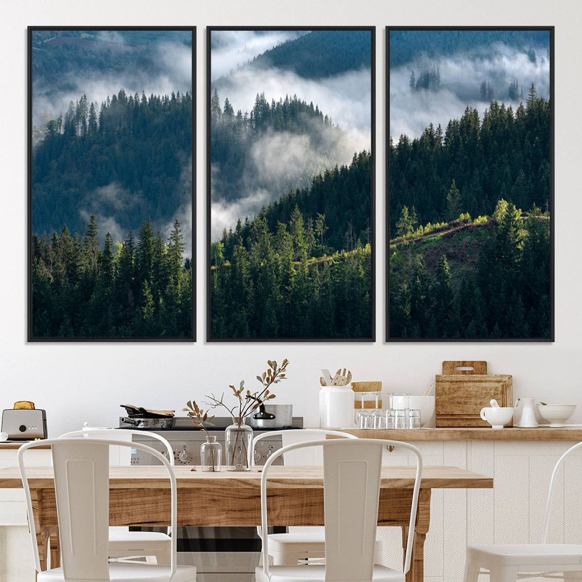 Misty Forest Wall Art Canvas Print – Pine Hills Foggy Trees