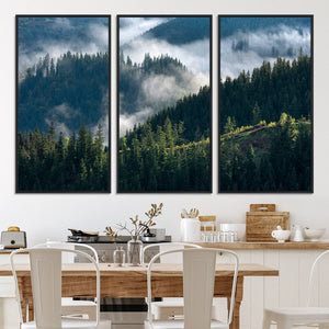 Misty Forest Wall Art Canvas Print – Pine Hills Foggy Trees