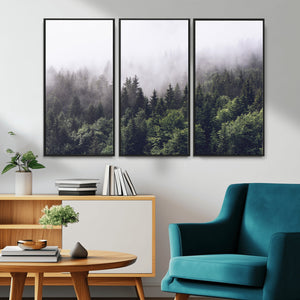 Misty Forest Wall Art Canvas Print, Serene Foggy Pines and