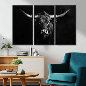 Texas Longhorn Wall Art Canvas Print – Framed Monochrome