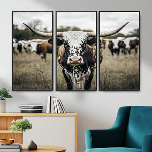 Texas Longhorn Wall Art – Framed Speckled Cow Canvas