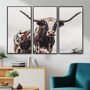 Texas Longhorn Wall Art Canvas Print – Framed Spotted Bull