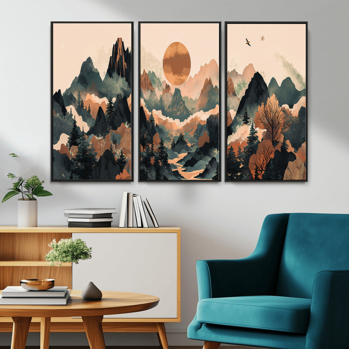 Wood Mountain Landscape Wall Art Canvas Print – Framed
