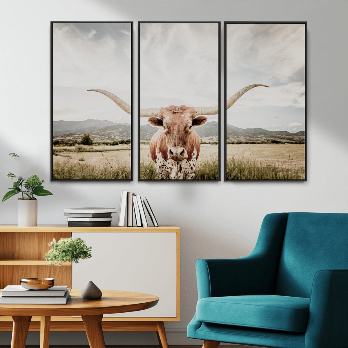Texas Longhorn Wall Art Canvas Print – Framed Western Cow