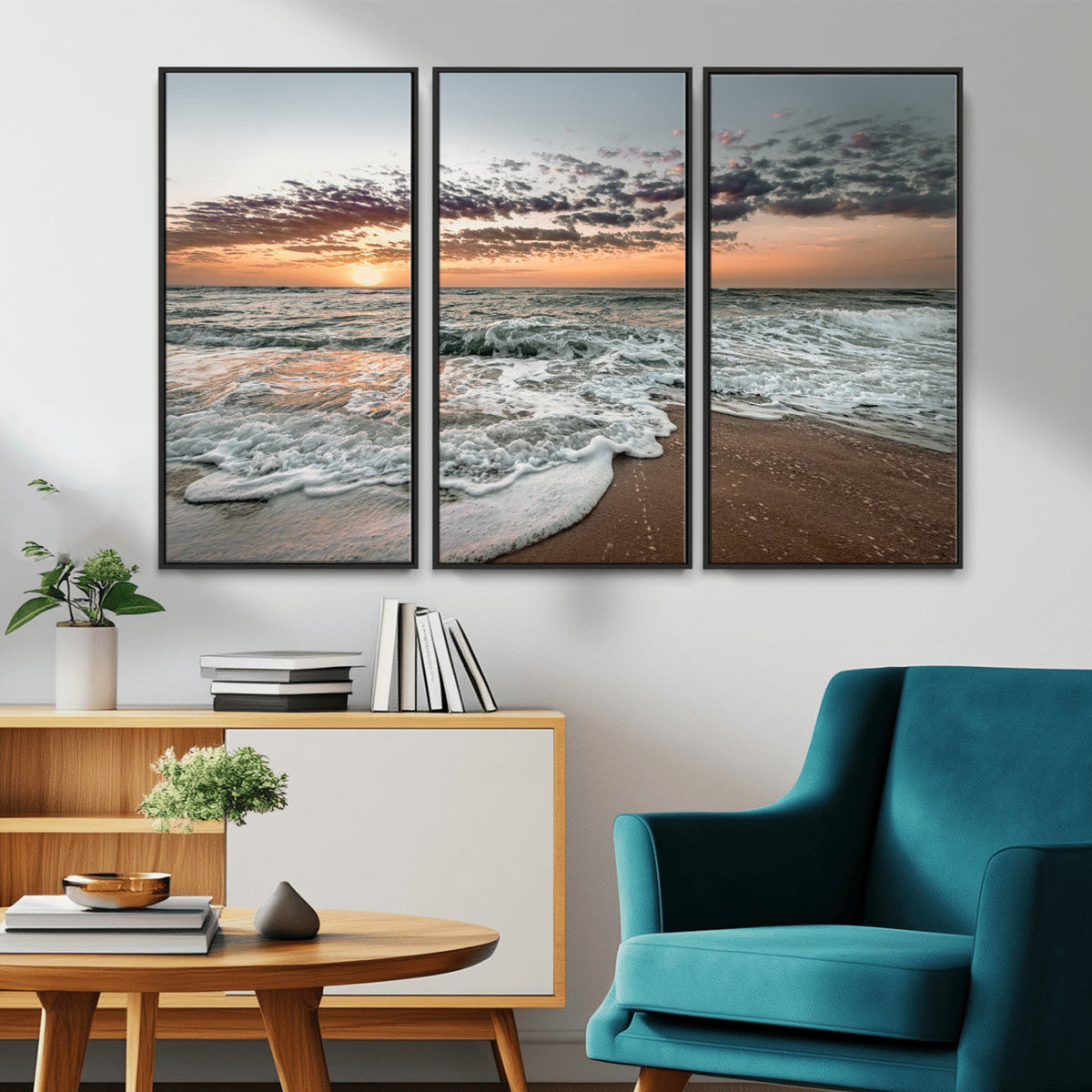 Ocean Sunset Wall Art Canvas Print – Framed Beach Waves