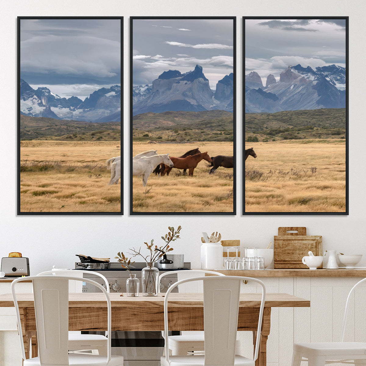 Grand Teton Park Wild Horses Wall Art Canvas Print – Framed