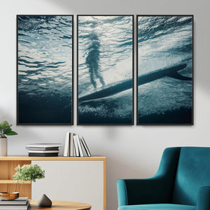 Underwater Surf Wall Art – Framed Ocean Wave Canvas Artwork,