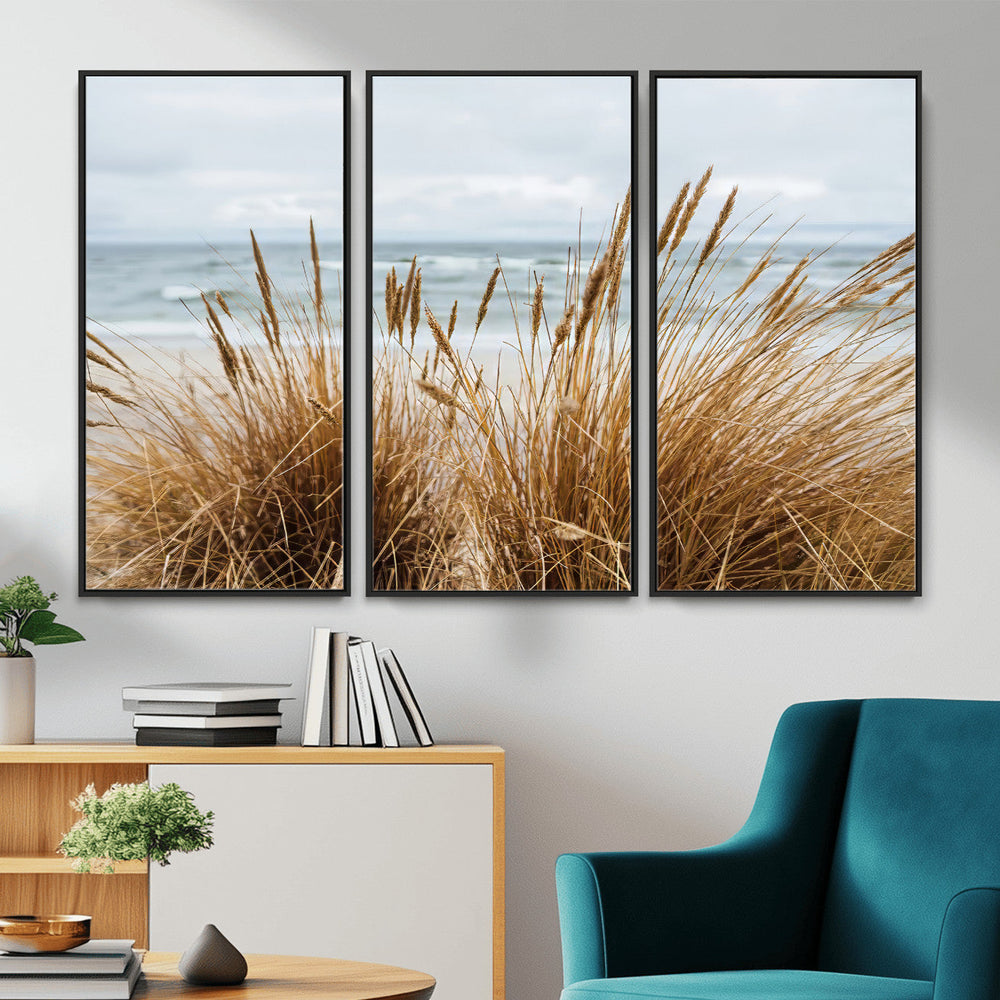 Beach Grass Wall Art Canvas Print – Framed Coastal Dunes Art