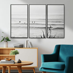 Surfer Silhouette Wall Art – Framed Calm Ocean Canvas