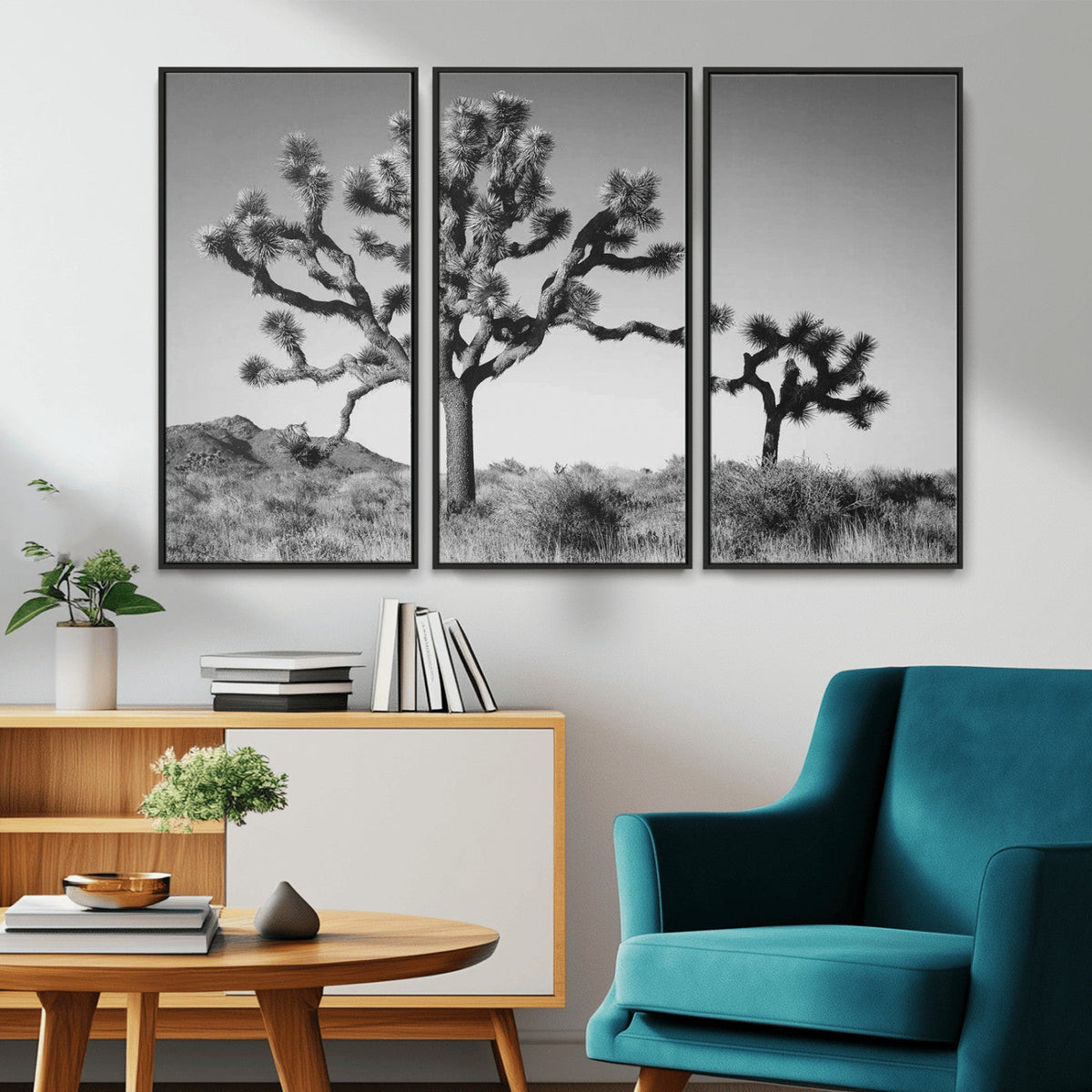 Joshua Tree Wall Art Canvas Print – Framed Monochrome Desert