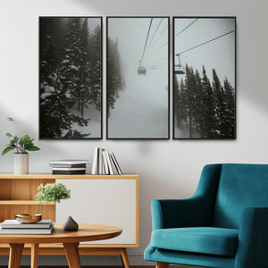 Ski Lift Wall Art Canvas Print – Snowy Pines Misty Landscape