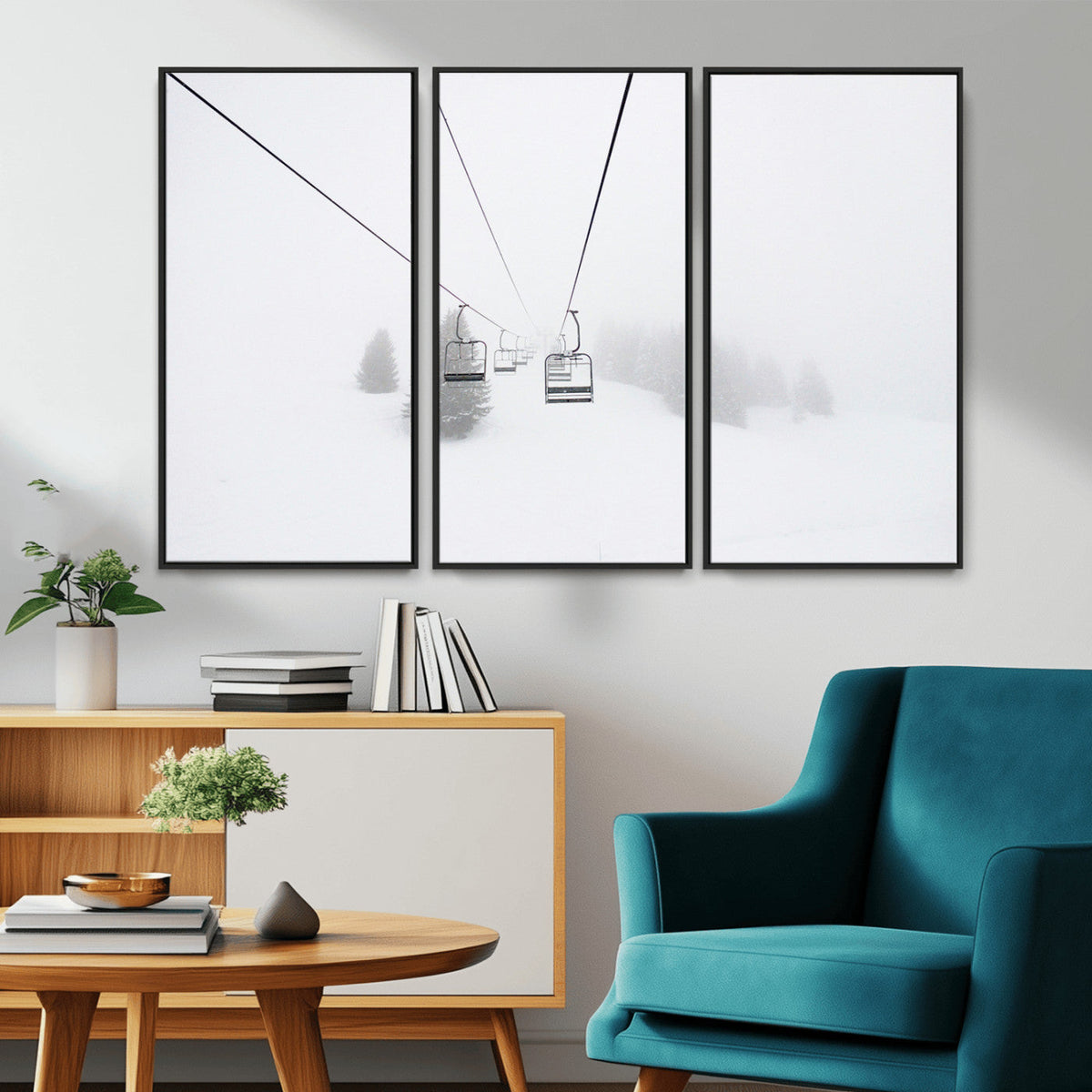 Ski Lift Wall Art Canvas Print – Snowy Alpine Landscape