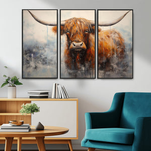 Scottish Highland Wall Art Canvas Print, Framed Longhorn Art