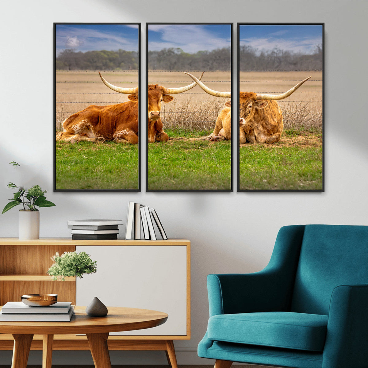 Texas Longhorn Pair Wall Art Canvas Print – Peaceful Rustic