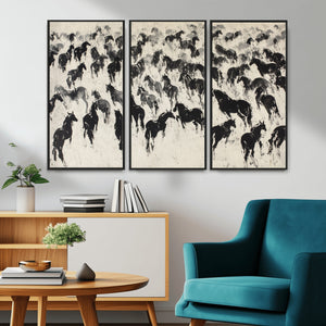 Wild Horse Stampede Wall Art Canvas Print – Monochrome