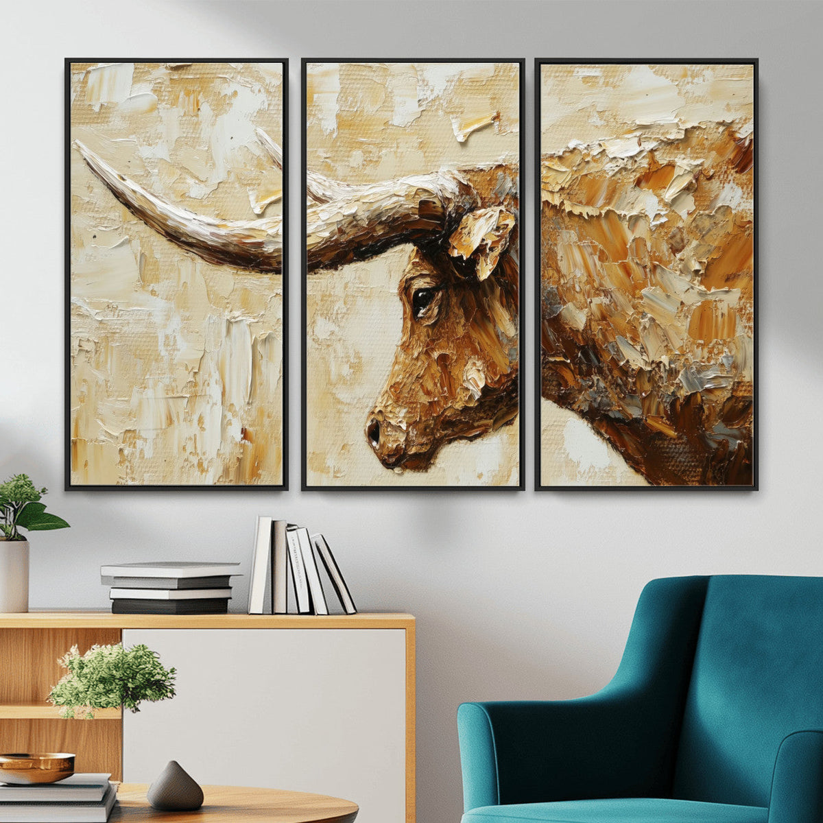 Rustic Longhorn Bull Wall Art Canvas Print – Vintage Western