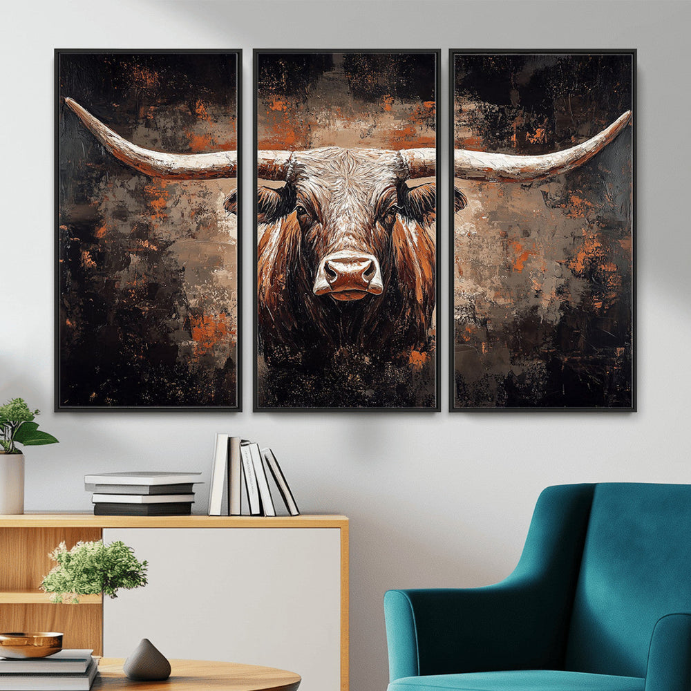 Abstract Longhorn Wall Art Canvas Print – Vintage Western