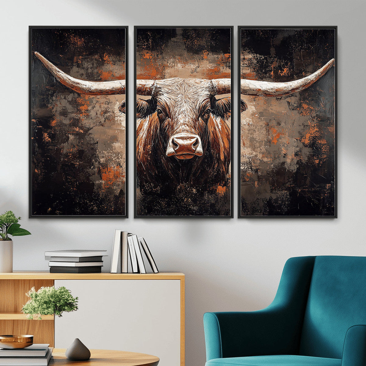 Abstract Longhorn Wall Art Canvas Print – Vintage Western