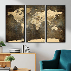 Large Framed Vintage World Map Wall Art Print for Home Wall