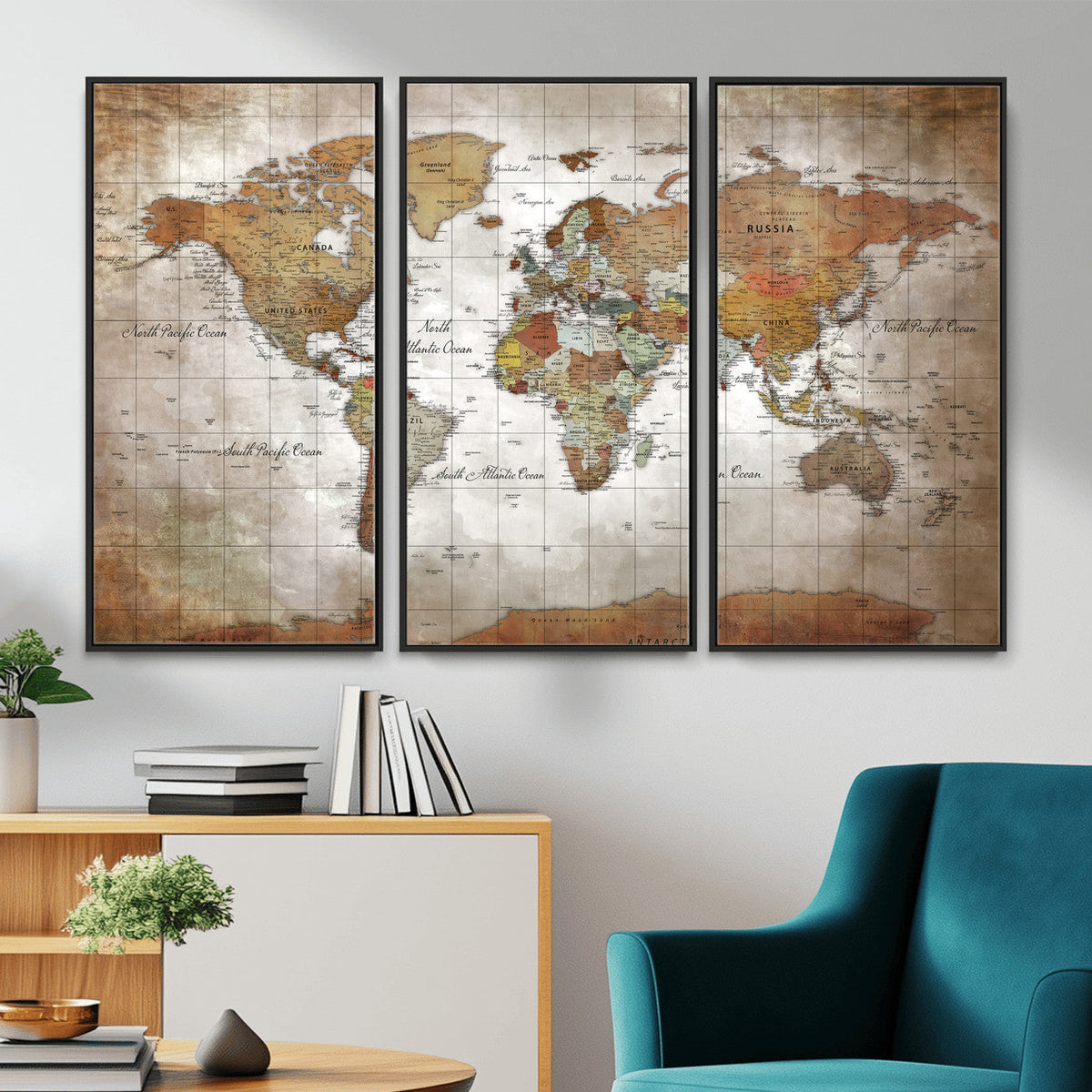 Vibrant Watercolor World Map Canvas Wall Art – Framed Travel