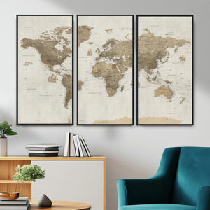 Detailed World Map Wall Art Canvas Print
