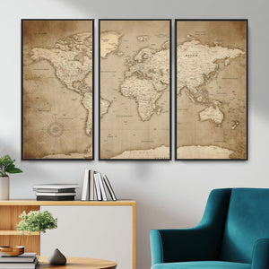 Colorful Watercolor World Map Canvas Wall Art – Framed