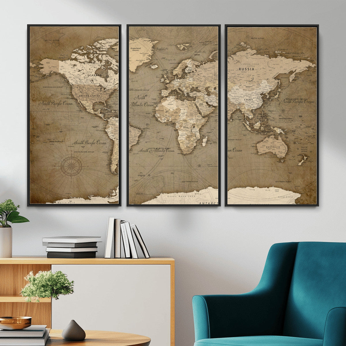 World Map Wall Art Canvas Print, Framed Map Art Picture