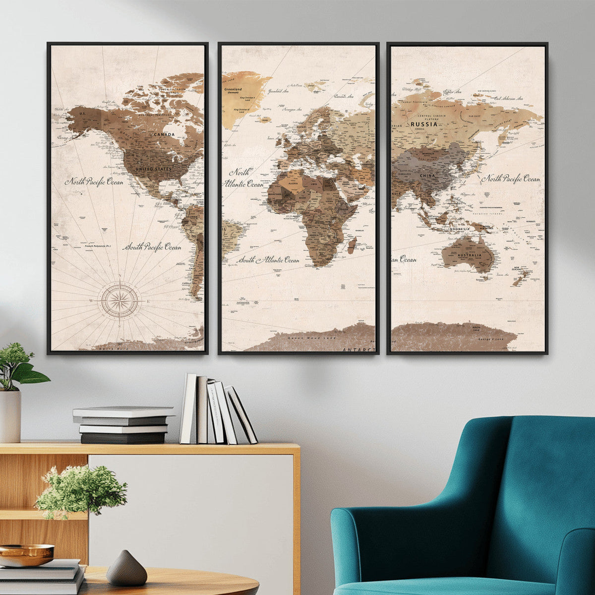 World Map Canvas Print – Framed Detailed Map of the World