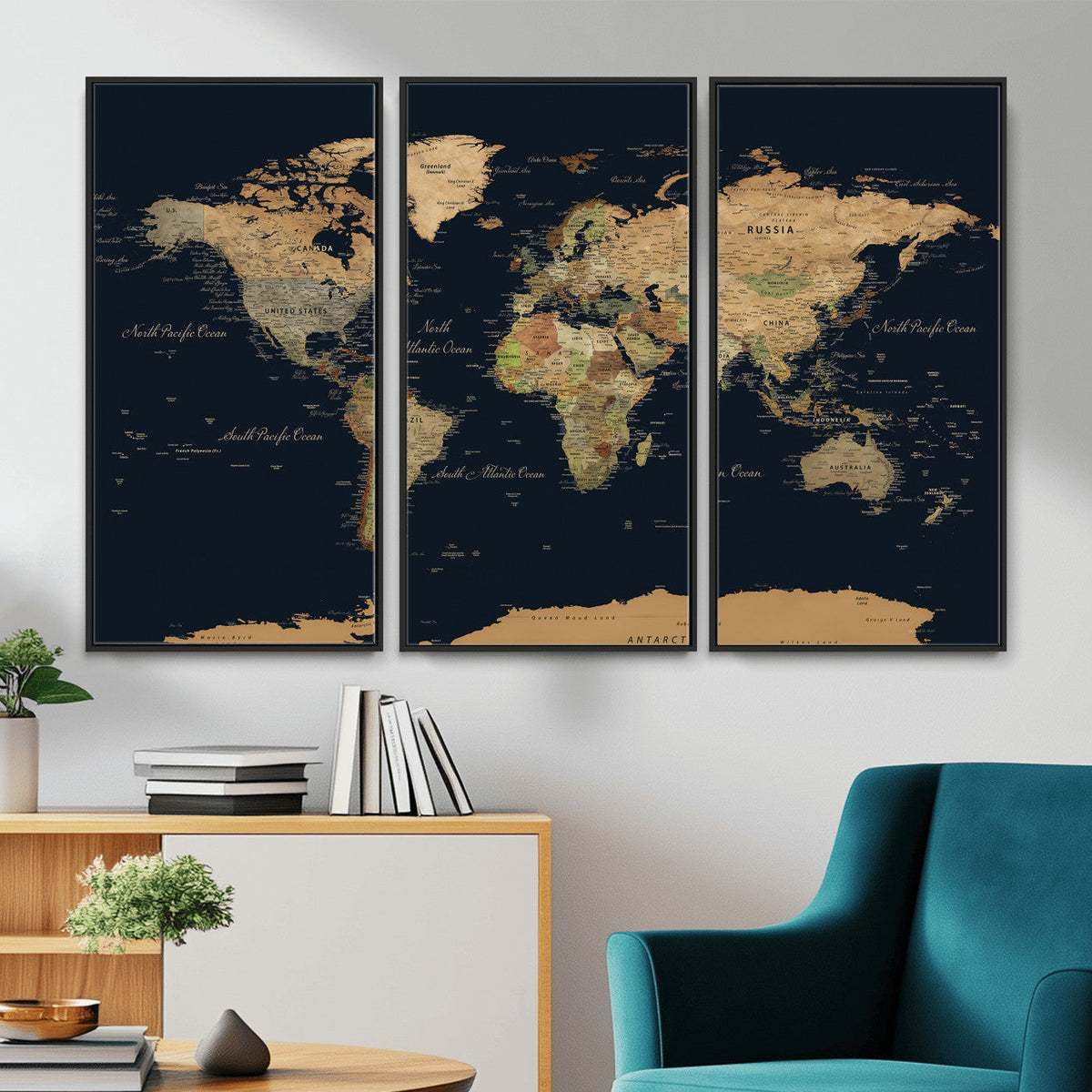 Vintage World Map Canvas on the Dark Background Wall Art