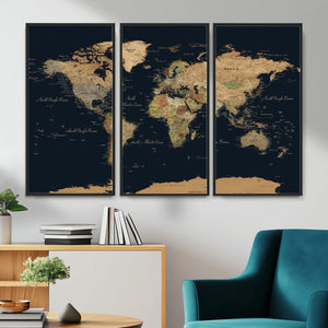 Vintage World Map Canvas on the Dark Background Wall Art