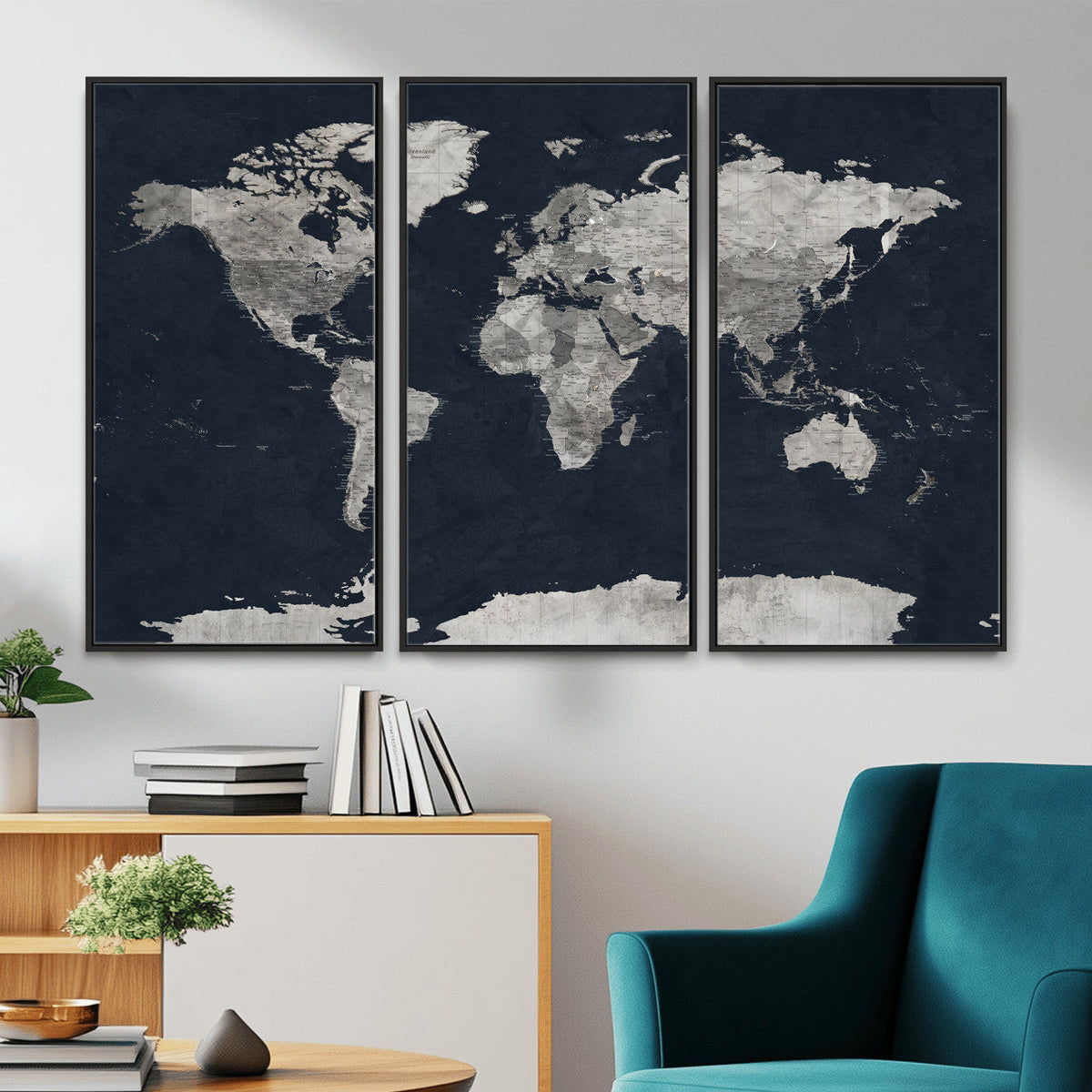 Colorful Watercolor World Map Canvas Print – Vibrant Framed