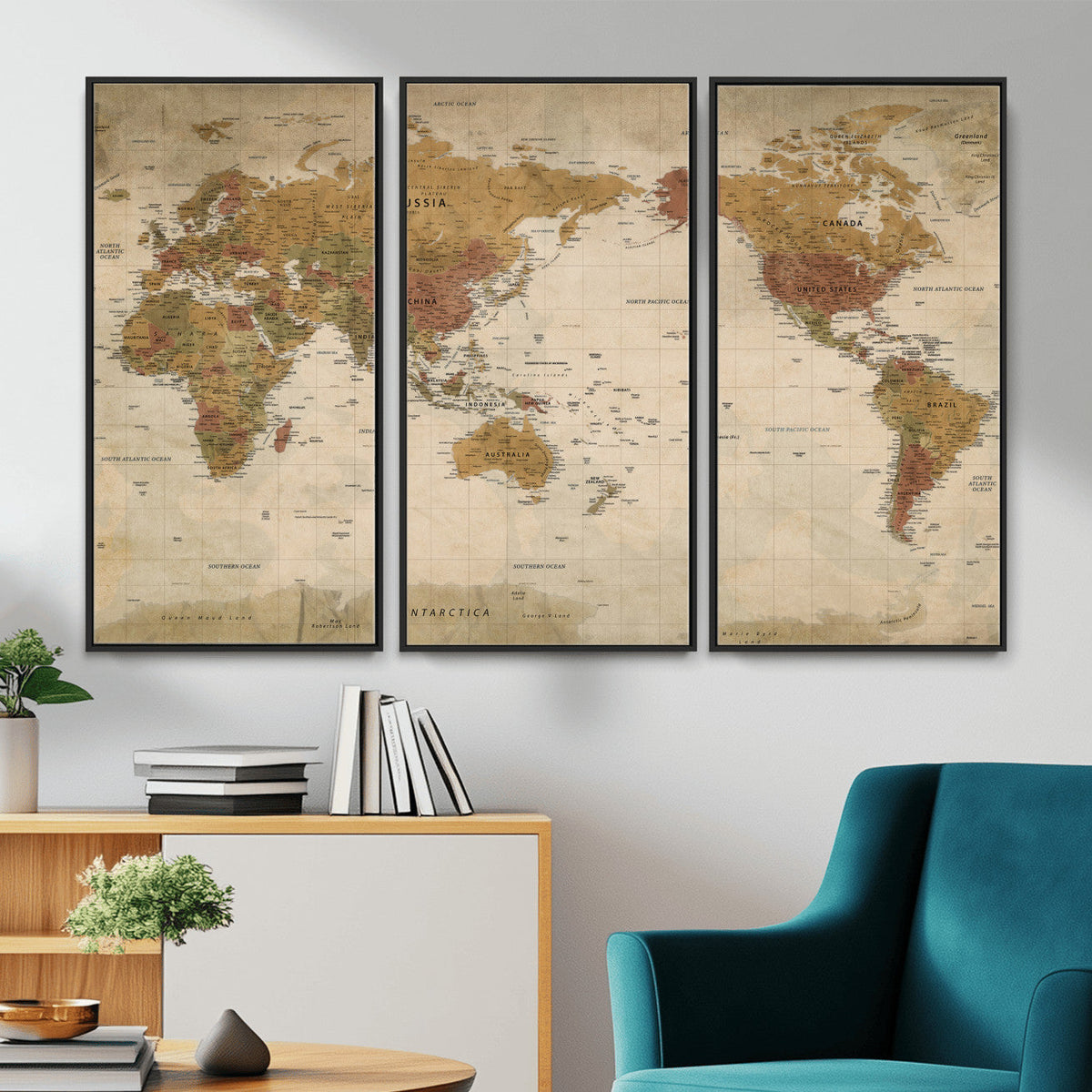 Vintage Detailed World Map Wall Art Canvas Print – Antique