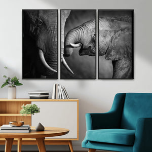 Elephant Family Wall Art Canvas, Framed Elephant Family