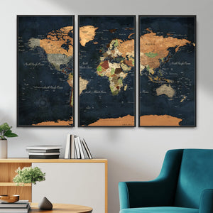Vintage World Map Canvas Wall Art – Detailed Map with
