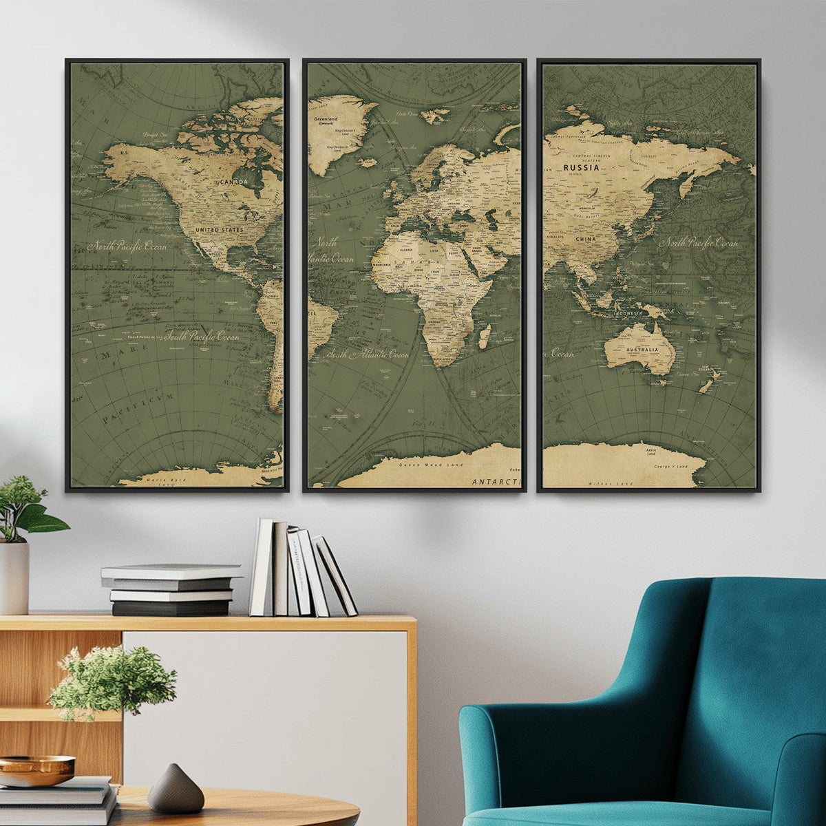 Large World Map Canvas Wall Art Print for Study Room Decor -